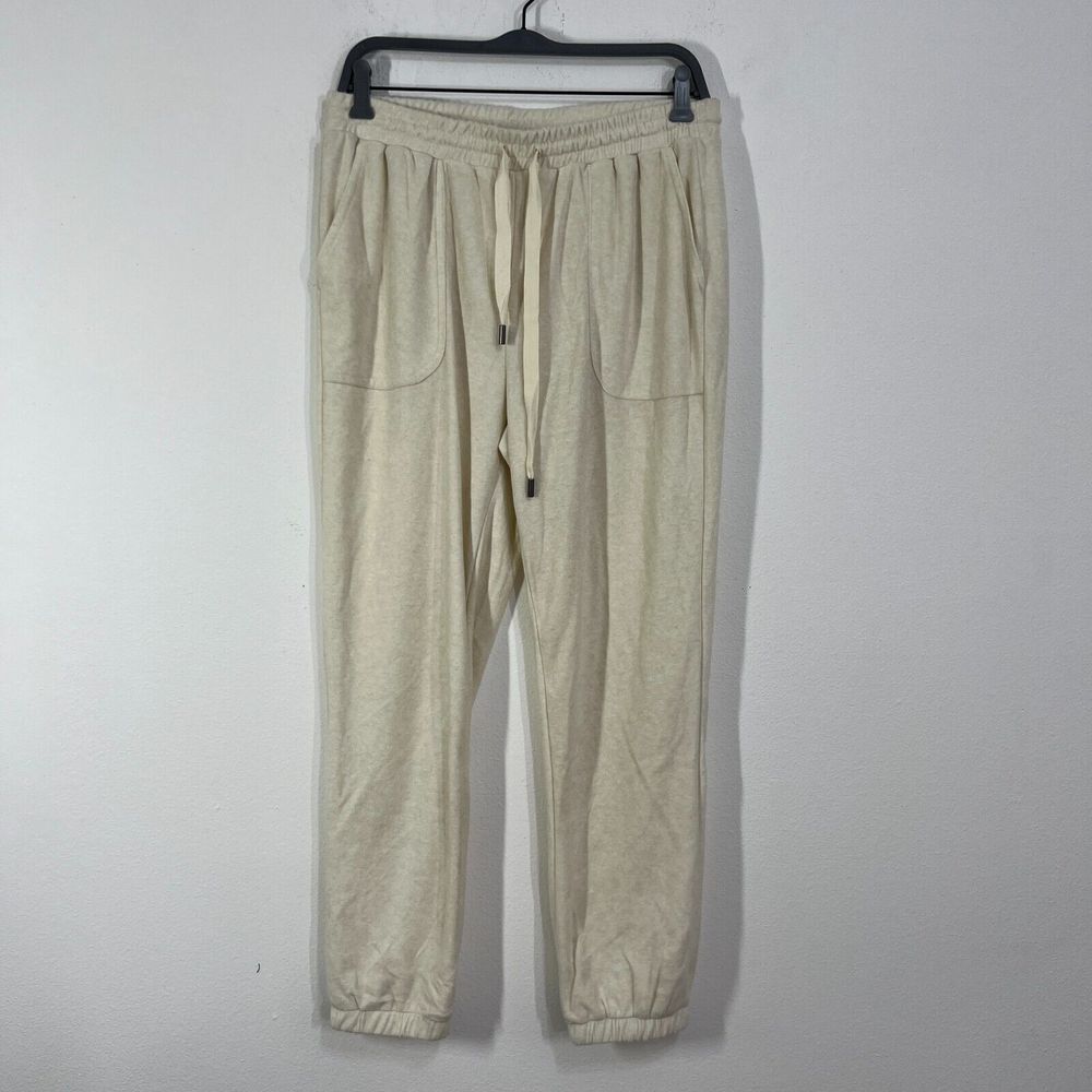 BEARPAW Womens Micro Fleece Lounge Drawstring Joggers Pants Medium Beige Pockets
